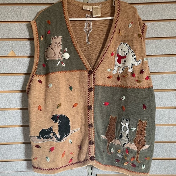 Bobbie Brooks Woman Women’s Size 26W / 28W Cat Kitten Sweater‎ Vest Vintage - Picture 1 of 8